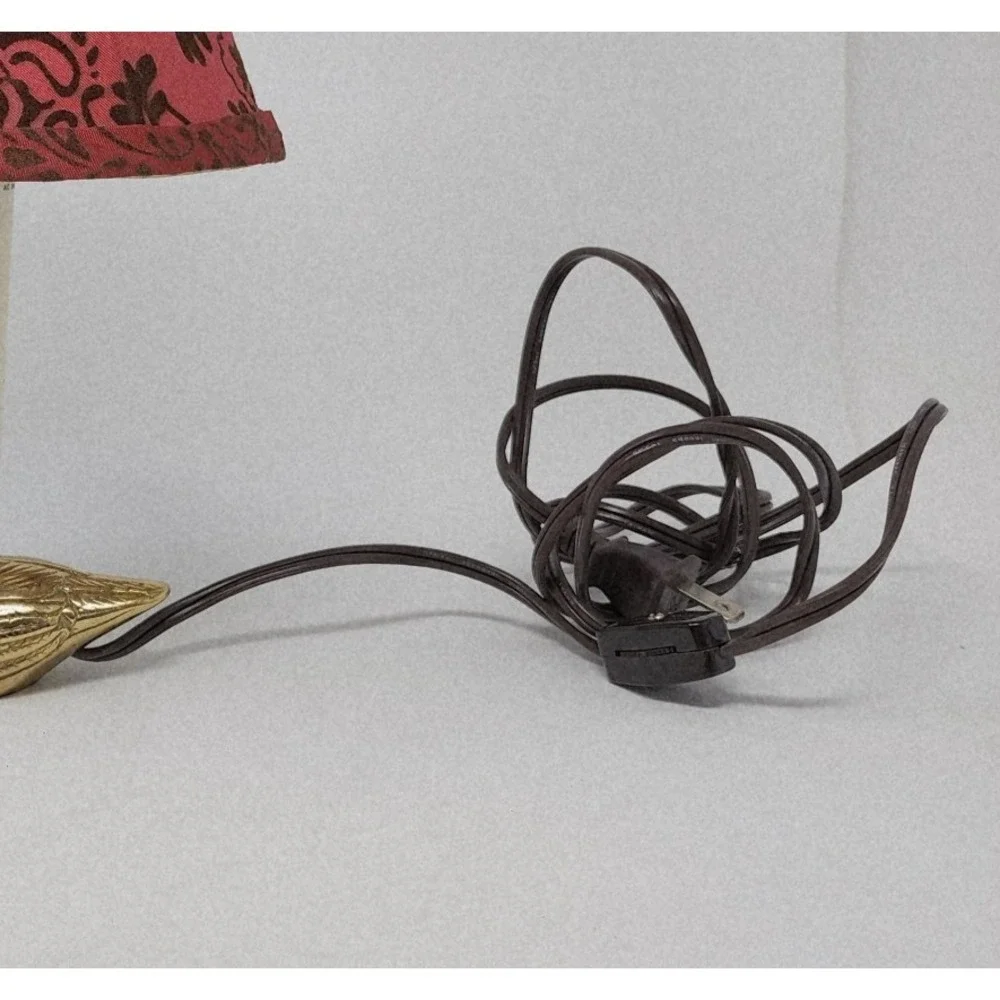Vtg MCM Brass Duck Night Light Small Electric Table Lamp Floral Red Shade 10.5